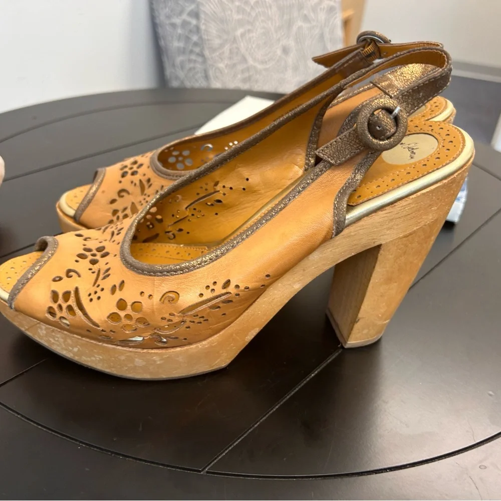 Sam Edelman brown laser cut wooden platform sandal heels Size 9 - Picture 4 of 7